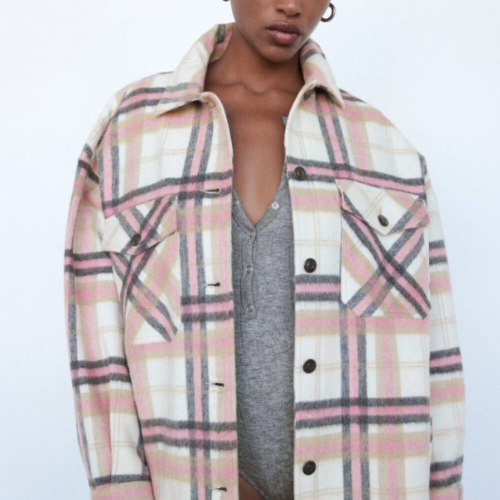 Zara Plaid Check Shirt Jacket Woman Size Small